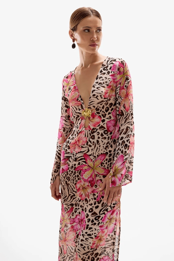 Clean Aesthetic Luxe Look Hotline Orchid Maxi Dress Safaria