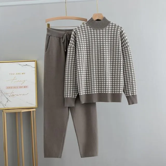 Houndstooth Fine Knit Loungewear Set