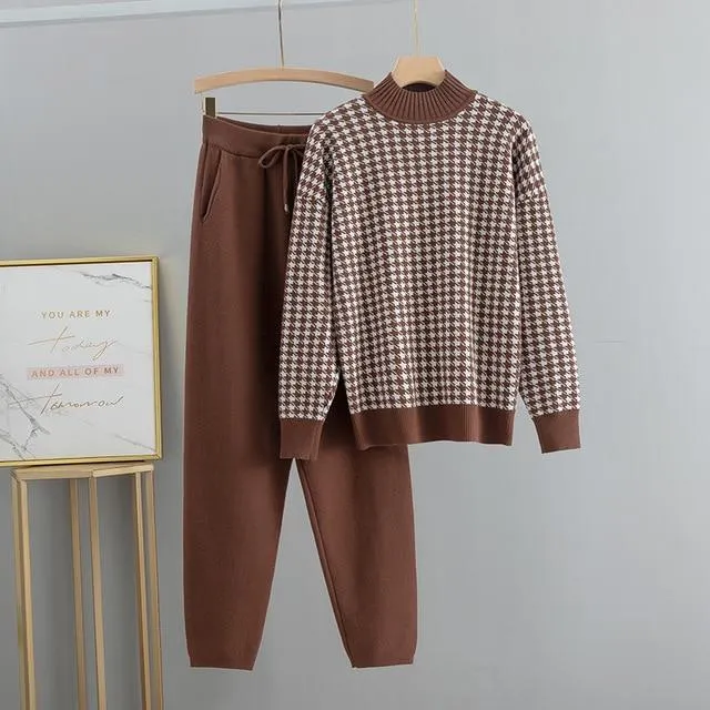 Houndstooth Fine Knit Loungewear Set