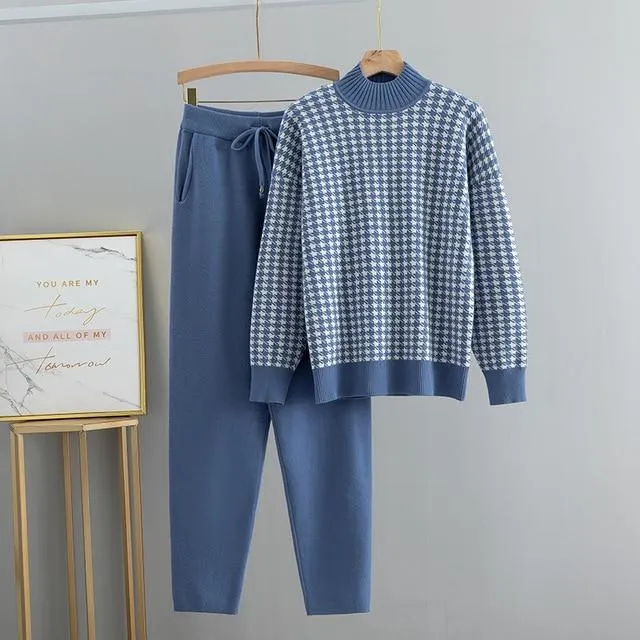 Houndstooth Fine Knit Loungewear Set