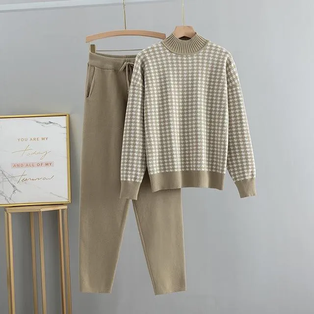 Houndstooth Fine Knit Loungewear Set