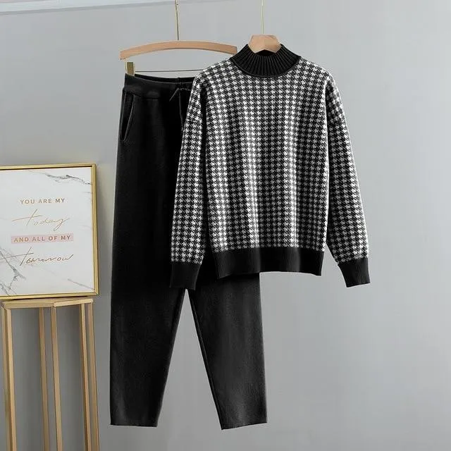 Houndstooth Fine Knit Loungewear Set