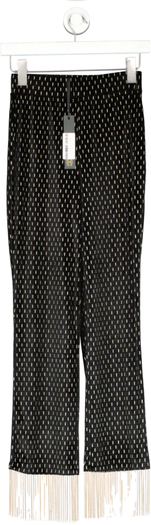 House of Harlow 1960 Black / Gold Velvet Beaded Fringed Cantina Trousers UK XS