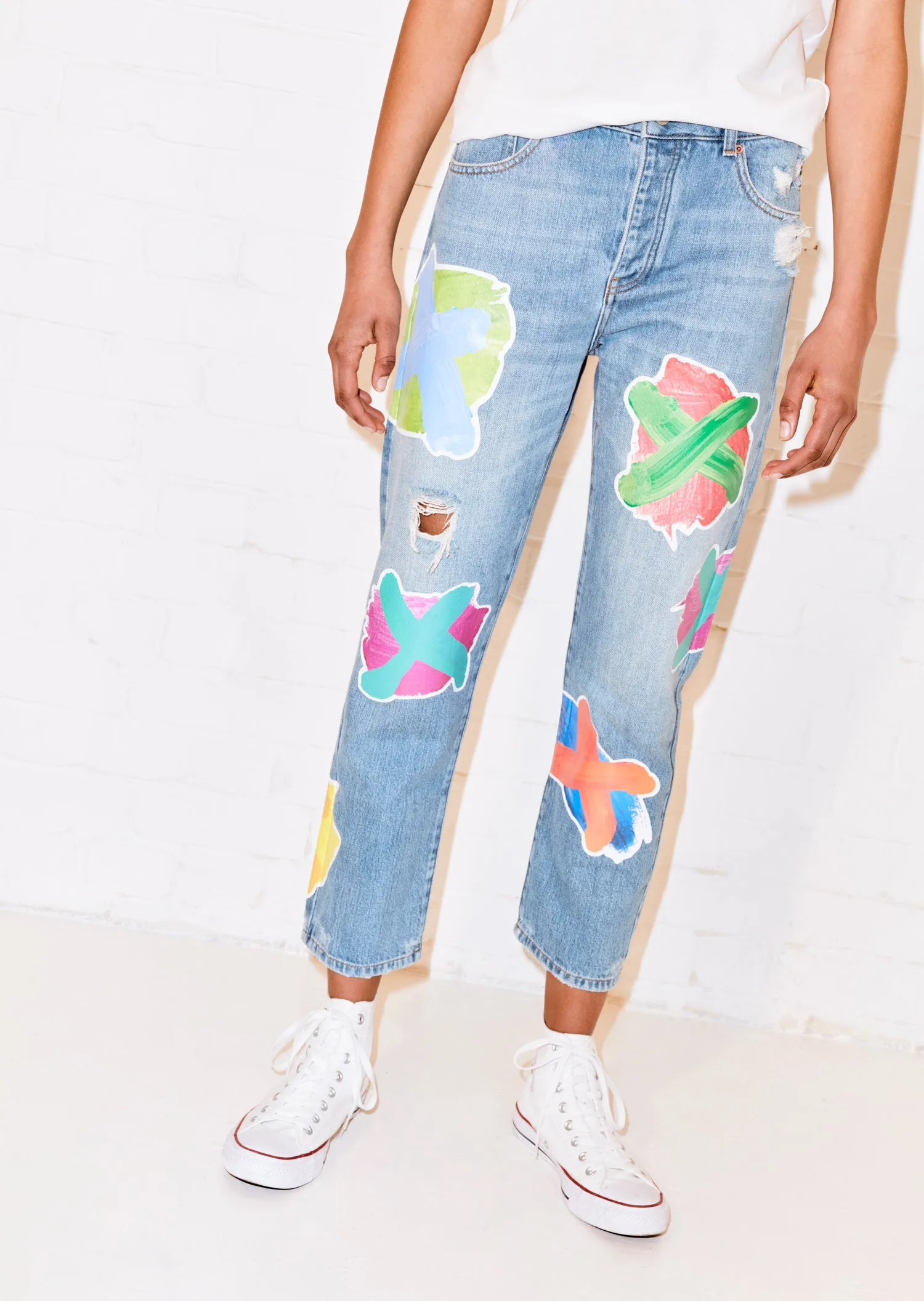 House of Holland Cross Transfer Print Boyfriend Jean
