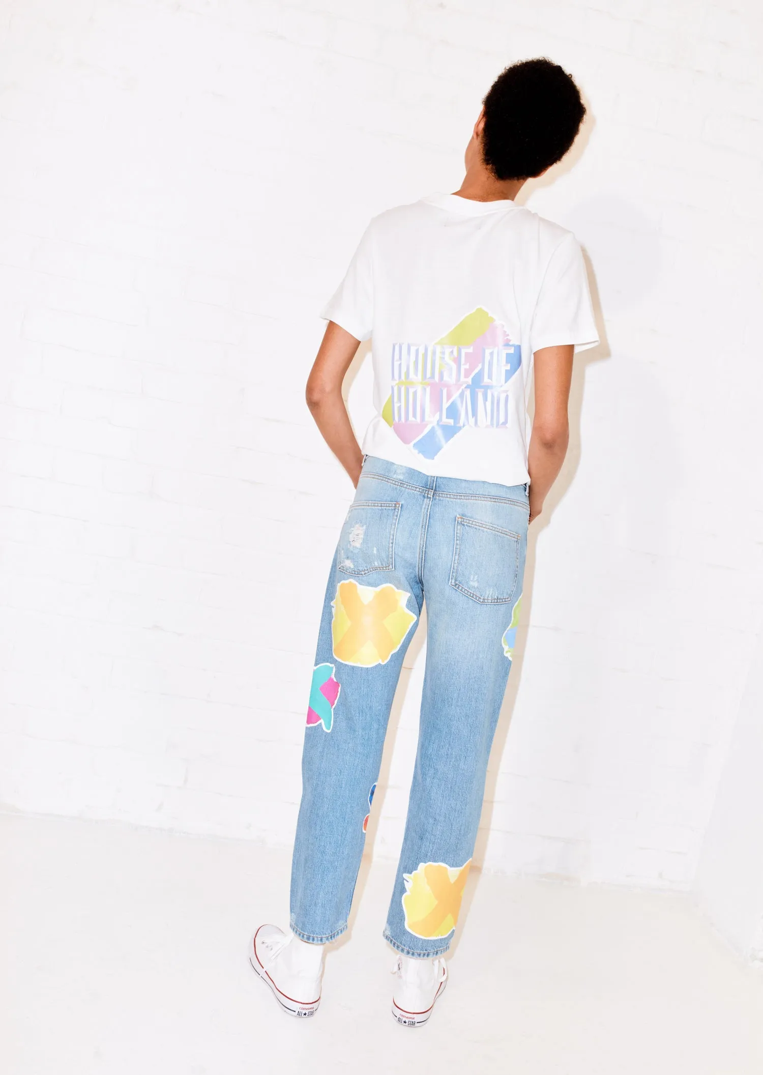 House of Holland Cross Transfer Print Boyfriend Jean