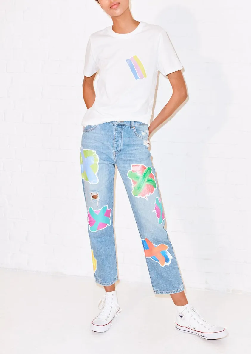 House of Holland Cross Transfer Print Boyfriend Jean