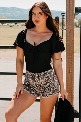 Humming Along Puff Sleeve Scoop Neck Bodysuit (Black) FlexibleMobility