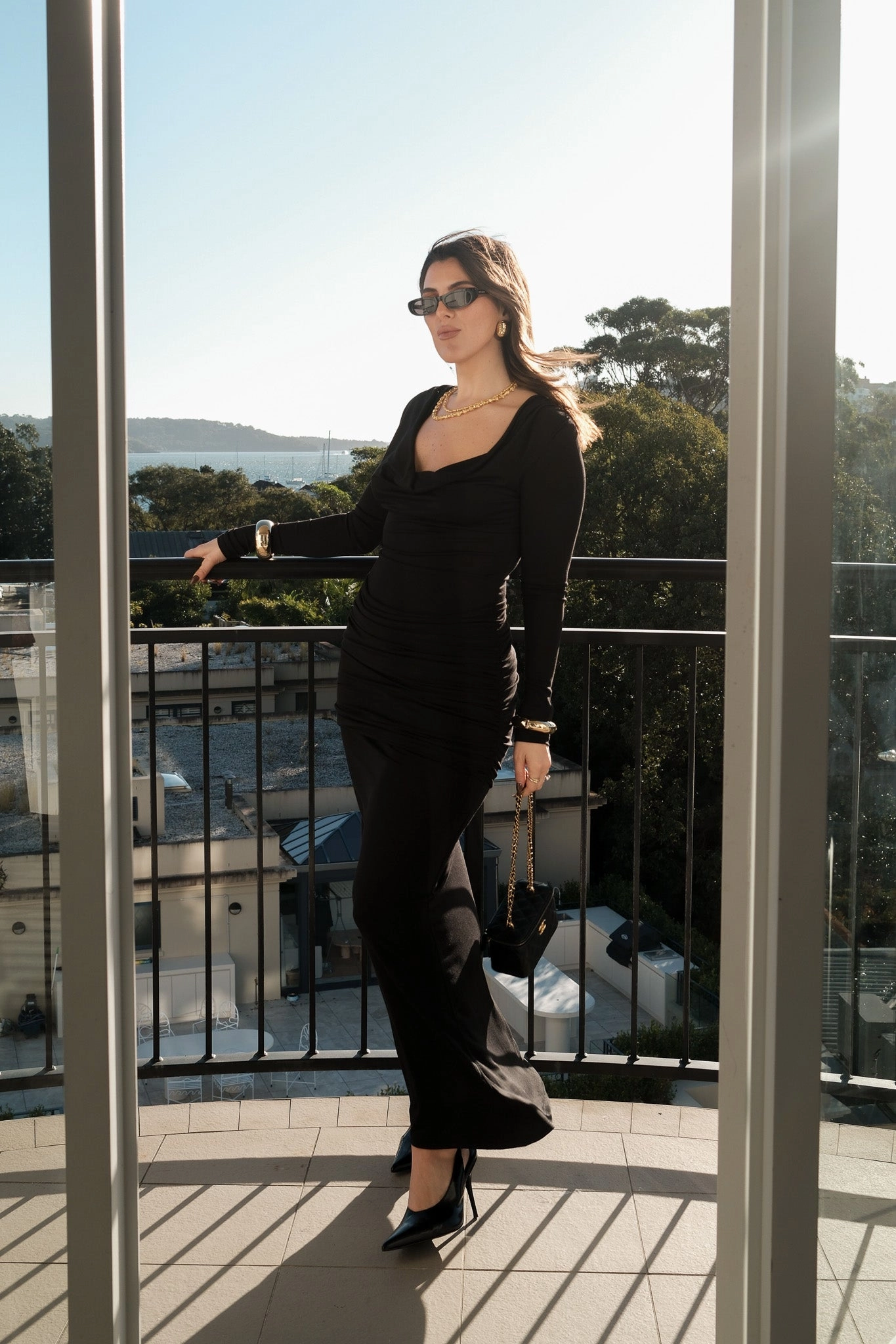 Hunter Long Sleeve Maxi Dress Black Clean Outfit Match Quick
