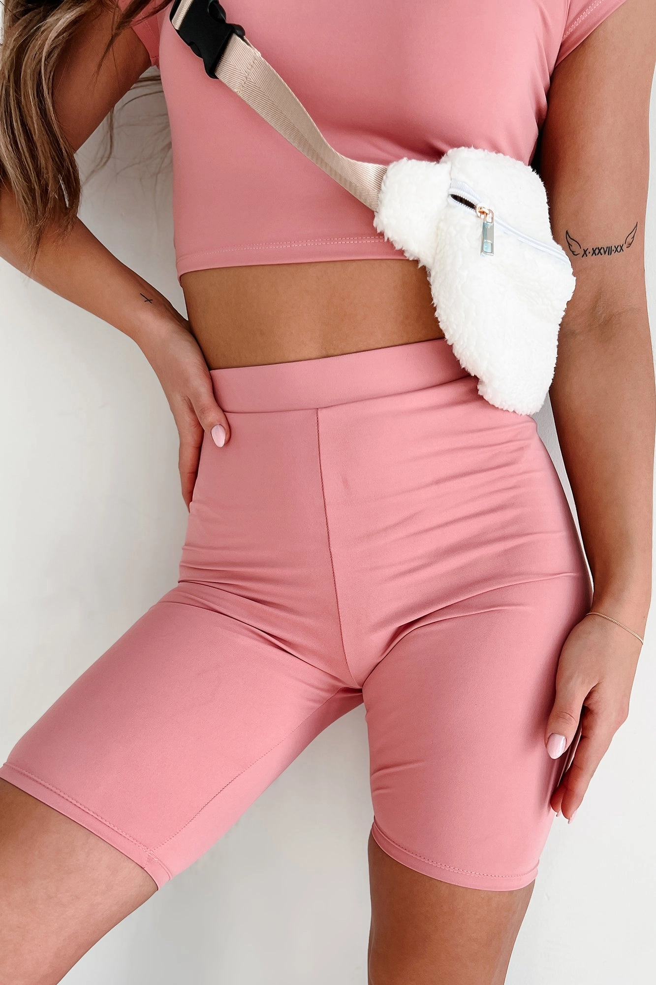 Hustle For The Muscle High Waist Biker Shorts (Rose) Weekend Outfit Festival Outfit
