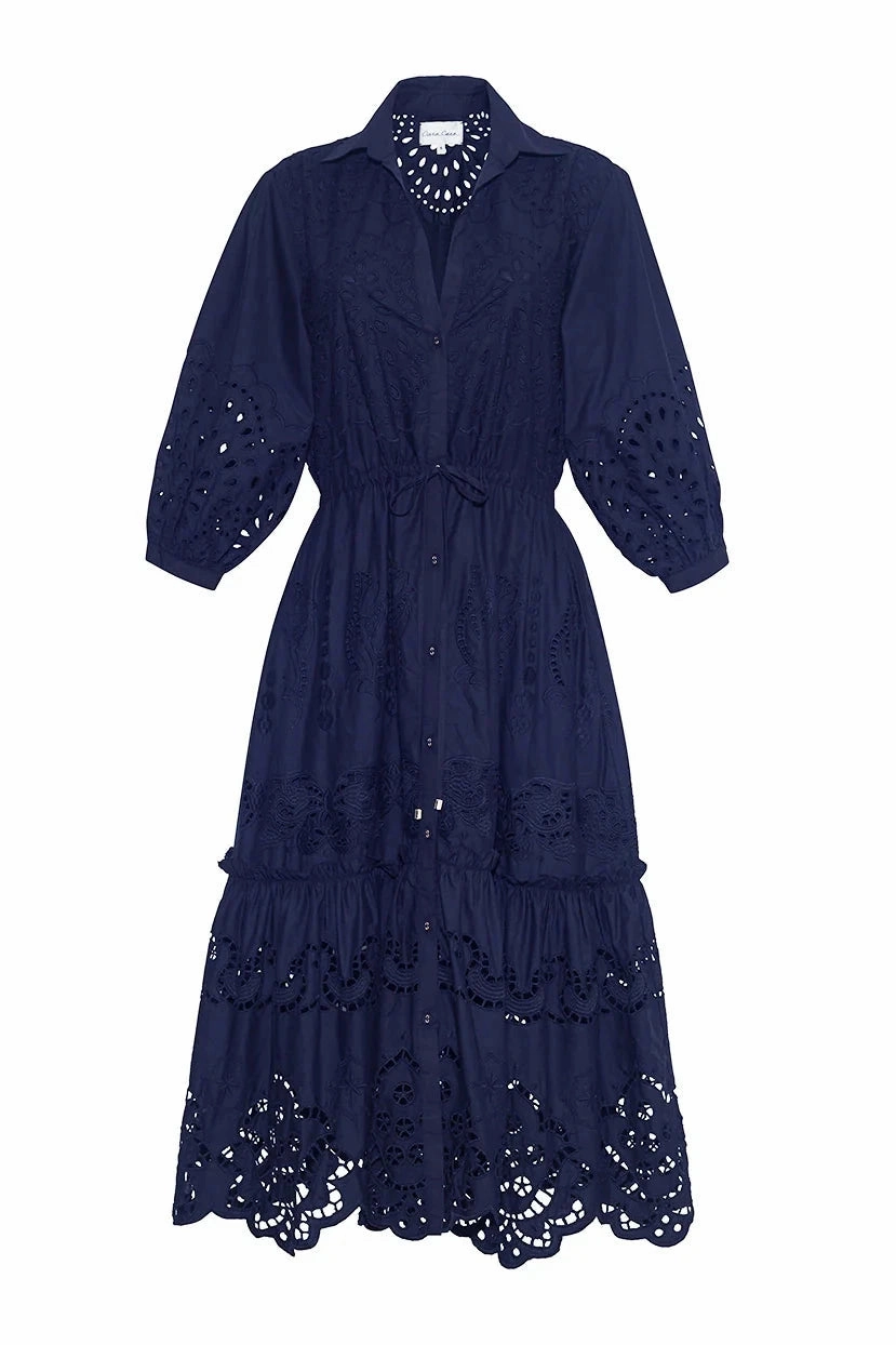 Chic Appeal Comfy Detail Hutton Dress Navy Embroidered Eyelet