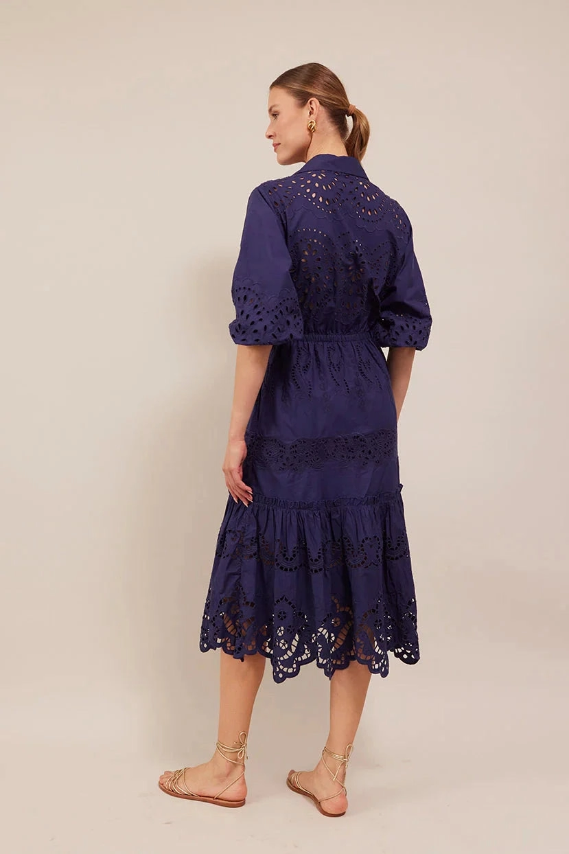 Timeless Comfort Wear Soft Wear Hutton Dress Navy Embroidered Eyelet