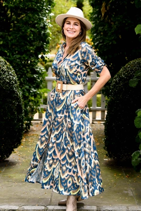 Anti-Static-Finish Free Shape Princess Dress / Deep Ocean Ikat
