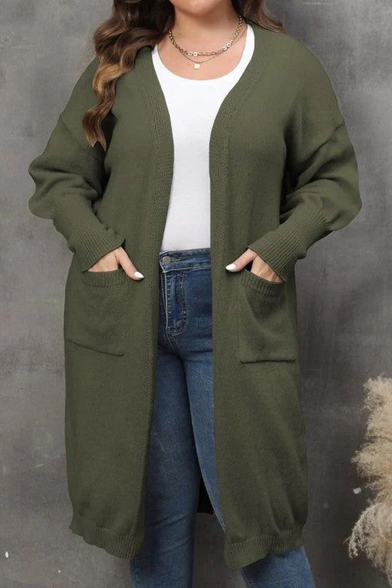 HighCollar Design WOMEN PLUS SIZE OPEN FRONT KNIT CARDIGAN