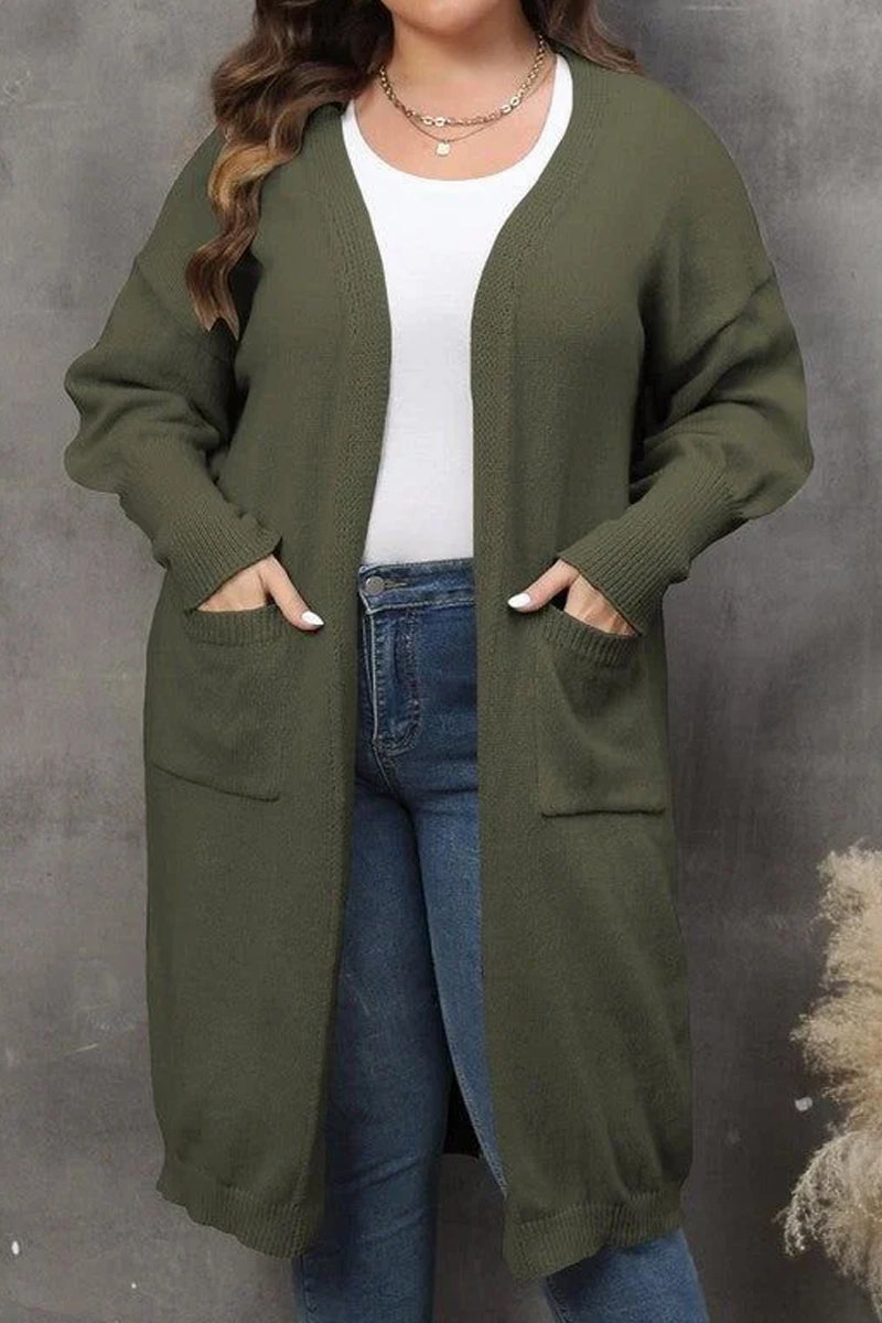 PortableOption Basic Sweatshirt WOMEN PLUS SIZE OPEN FRONT KNIT CARDIGAN