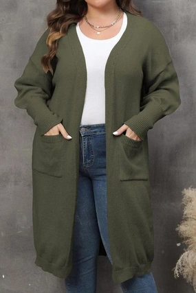 PortableOption Basic Sweatshirt WOMEN PLUS SIZE OPEN FRONT KNIT CARDIGAN
