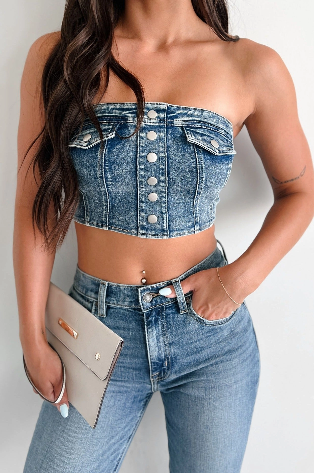 Comfortable Layer Breathable Lining I'd Stare Too Strapless Denim Top (Medium Denim)