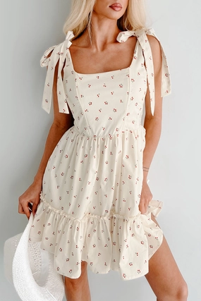 I'm All Yours Cherry Print Mini Dress (Cream) Happy Glow Youthful Style