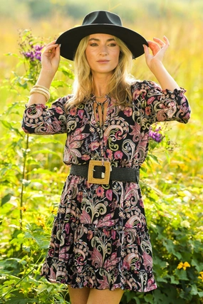 Ibiza Dress / Black Paisley City Rhythm Comfortable Waist Design