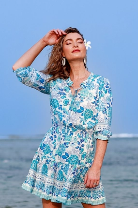 Chilly Day Wear Ibiza Dress / Cobalt Multi Floral
