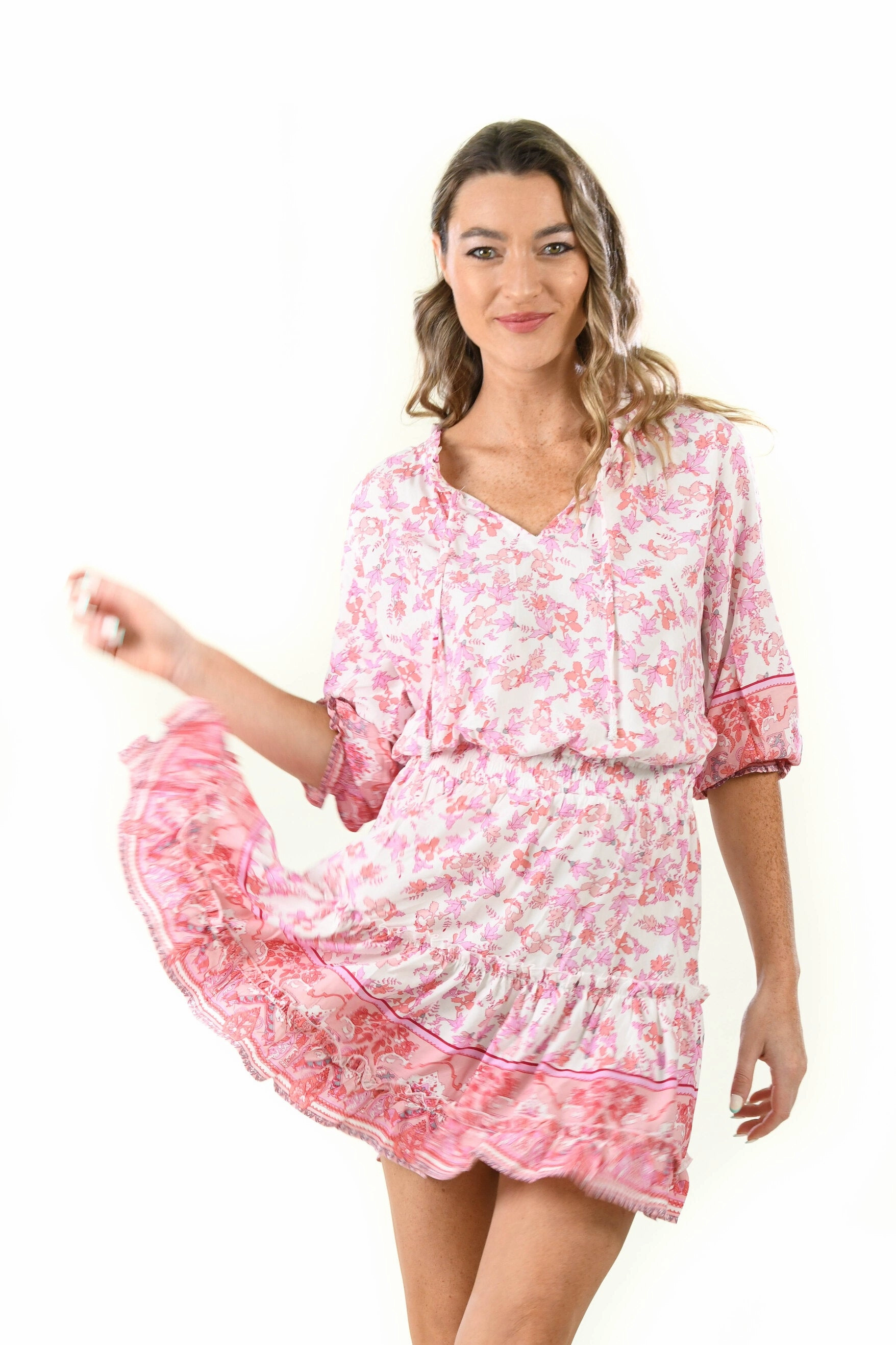 Ibiza Dress / Rouge Floral Natural Light Soft and Stylish
