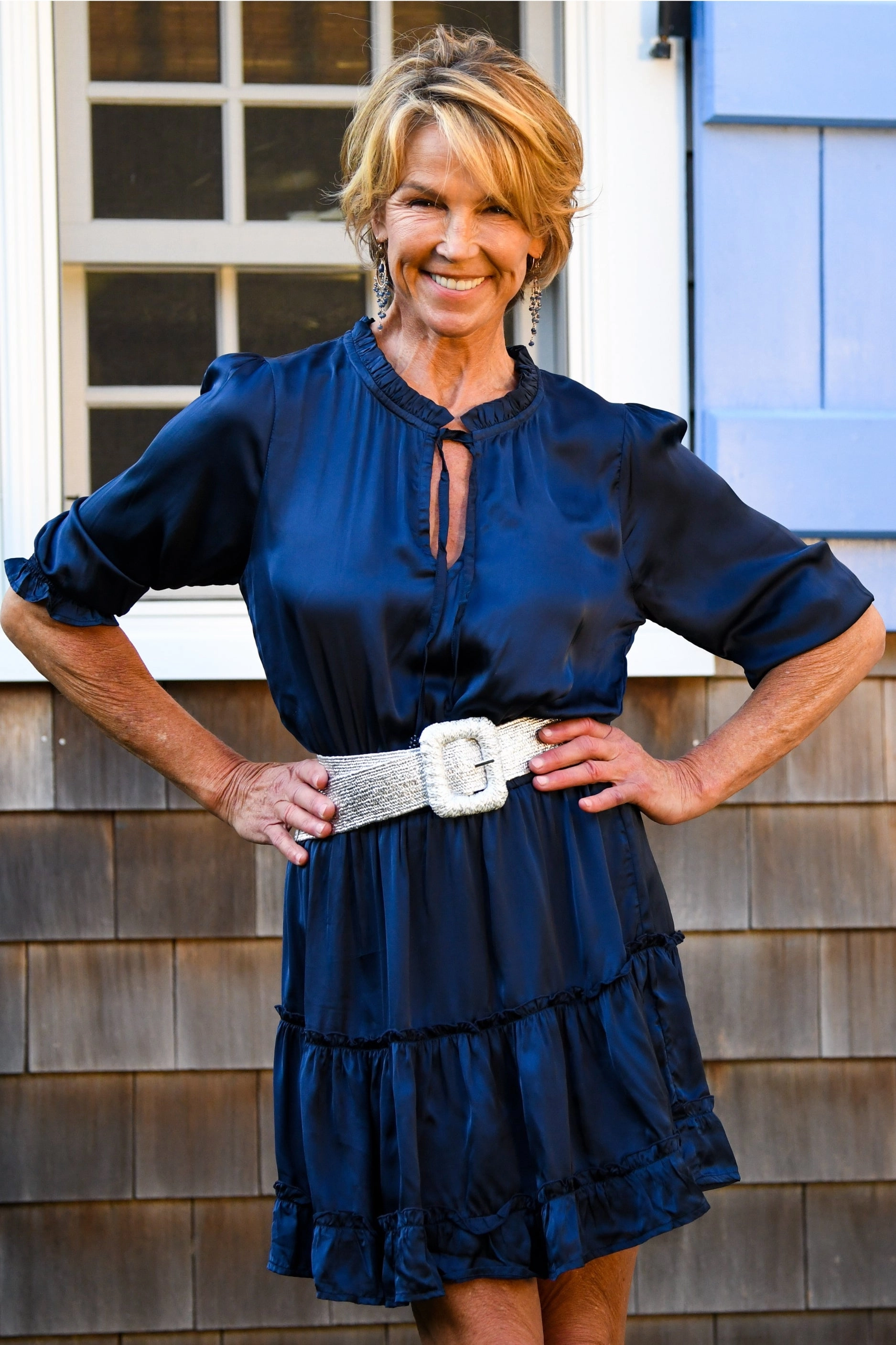 Ibiza Dress / Sapphire Silk Neutral Form Contrast-Piping