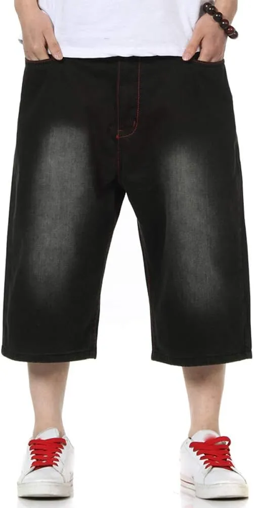 IDEALSANXUN Baggy Jean Shorts for Men Jorts Casual Loose Fit Long Denim Shorts