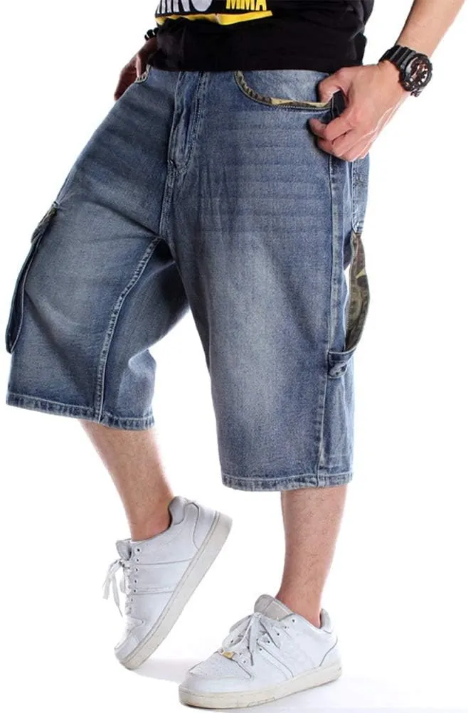 IDEALSANXUN Mens 3/4 Denim Shorts Big&Tall Loose Fit Jeans Shorts