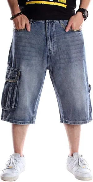 IDEALSANXUN Mens 3/4 Denim Shorts Big&Tall Loose Fit Jeans Shorts