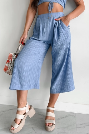 If You Don't Mind Woven Textured Capri Pants (Lotus Blue) Fashionable Appeal