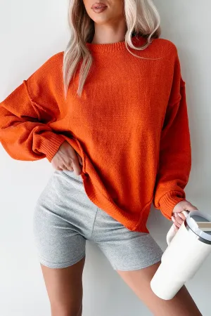 Textured Weave Pattern Favored For Fall Oversized Sweater (Coral Orange)
