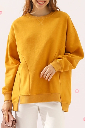 LONG SLEEVE ROUND NECK CUT HEM SWEATSHIRT DurableZipper Low Impact Manufacturing
