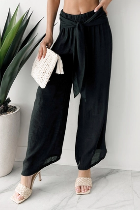 In Full Swing Wide Leg Linen Pants (Black) Active Design DurablePolyester