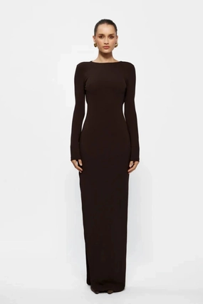 Indie Gown Coffee Elegant Waist Design Daywear Fit