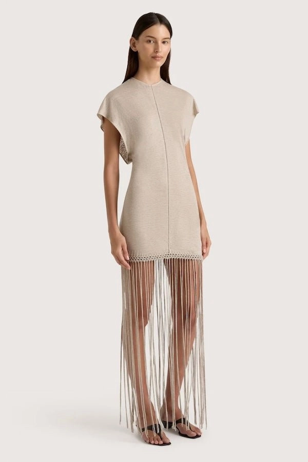 Ines Fringe Dress Oatmeal Smart Style Happy Glow