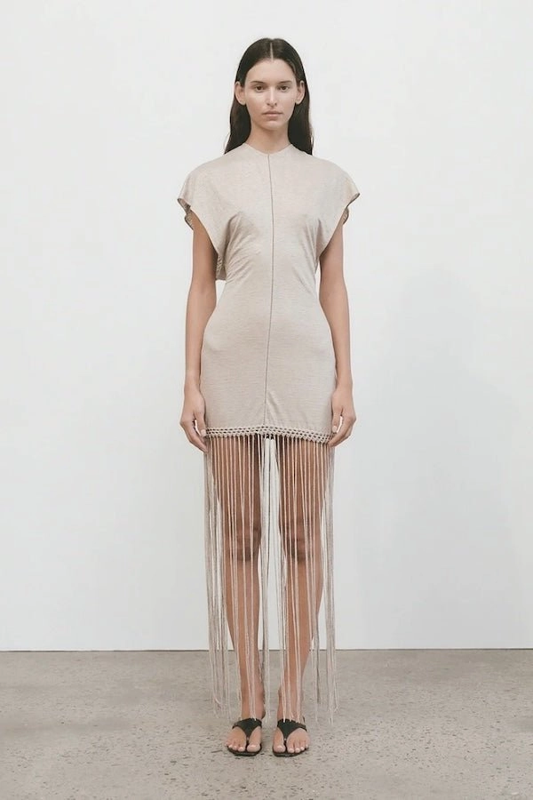 Gender Inclusive Ines Fringe Dress Oatmeal