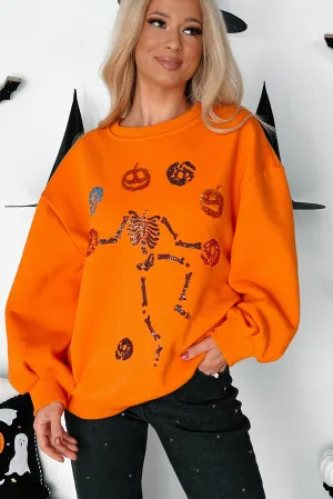 Dancing Critters Sequin Halloween Crewneck (Pumpkin) Soft Touch Fabric
