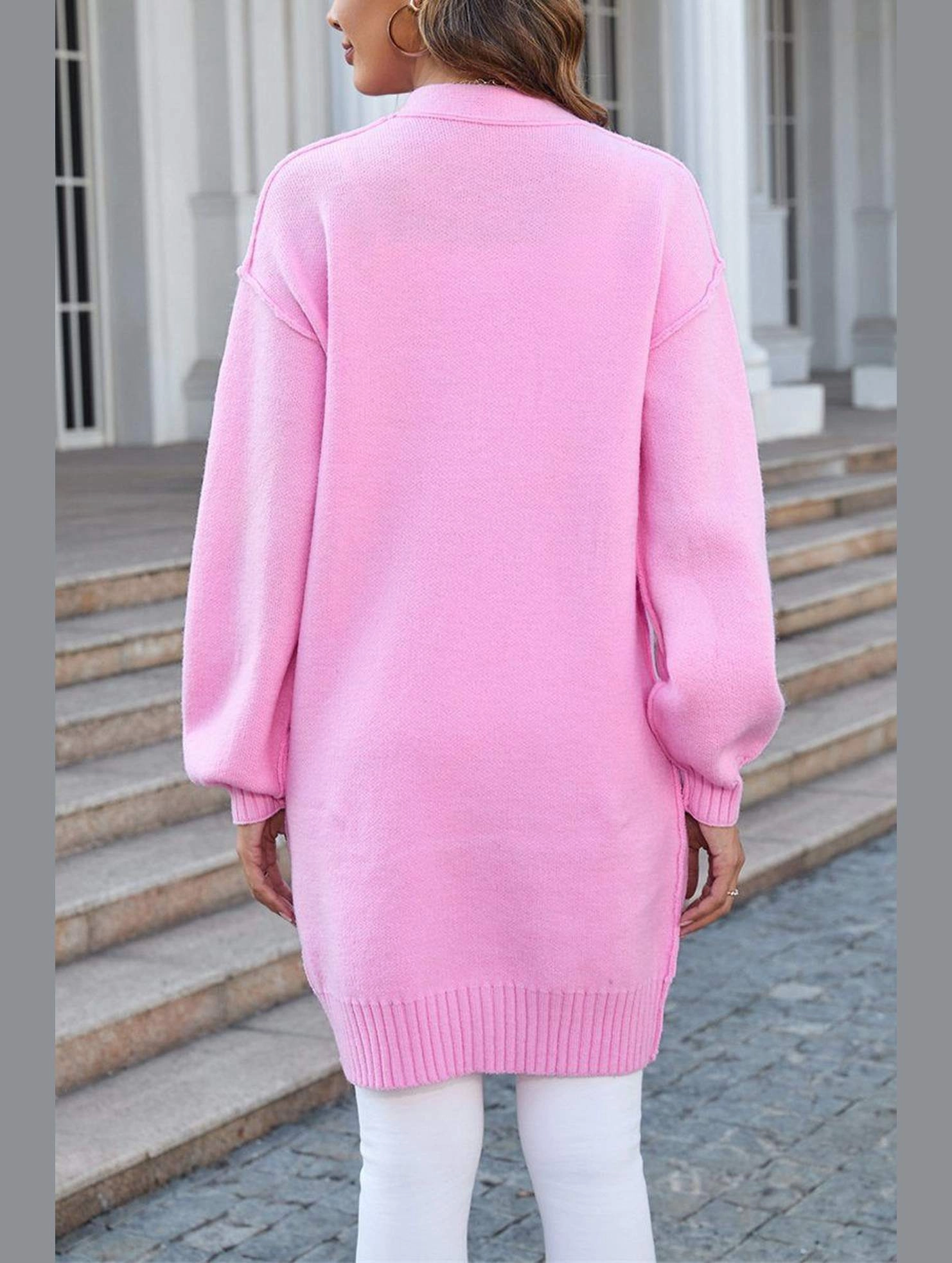 Women??s Ribbed Open Front Cardigan with Pockets | Casual Knitwear Multi Pocket Configuration