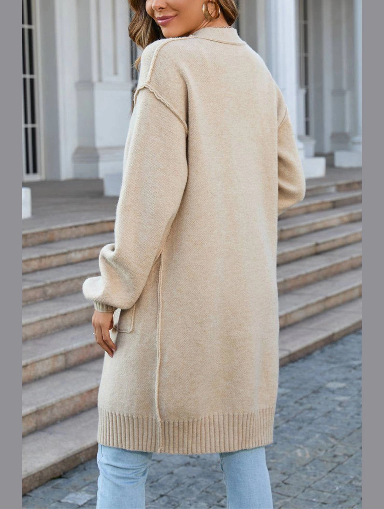 Women??s Ribbed Open Front Cardigan with Pockets | Casual Knitwear High Visibility Trim