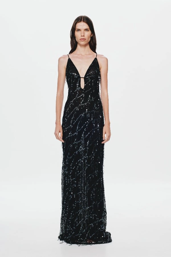 Polished Details Subtle Lines The 'Onyx' Sequin Dress Black