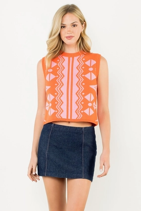 Layered Neckline Stylish Look SLEEVELESS PATTERN KNIT VEST