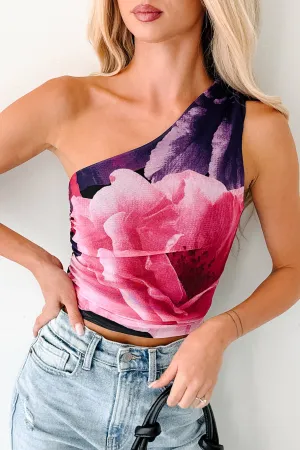 Soft Reign One Shoulder Floral Mesh Top (Purple/Pink) Moisture Management VNeckReinforcement
