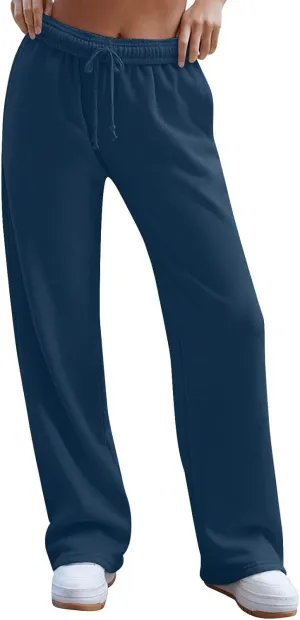 Interior Drawstring Waist Sweatpants for Women Casual Straight Leg Sweatpants Baggy Workout Pants with Pockets