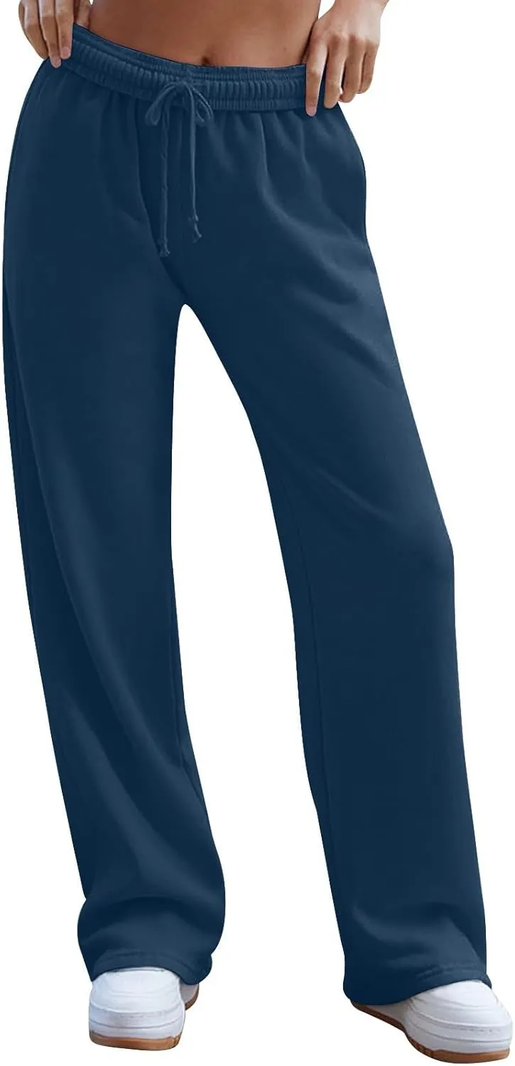 Interior Drawstring Waist Sweatpants for Women Casual Straight Leg Sweatpants Baggy Workout Pants with Pockets