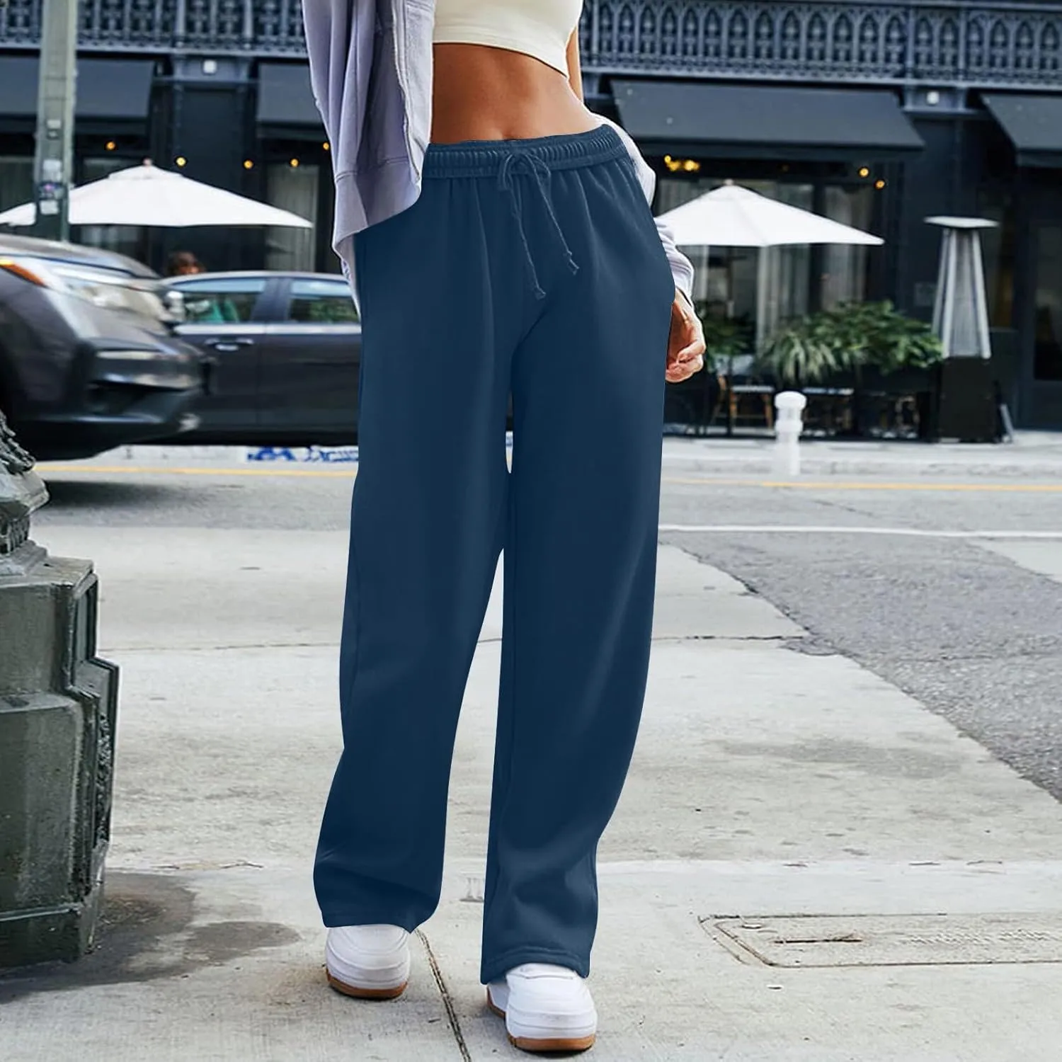 Interior Drawstring Waist Sweatpants for Women Casual Straight Leg Sweatpants Baggy Workout Pants with Pockets