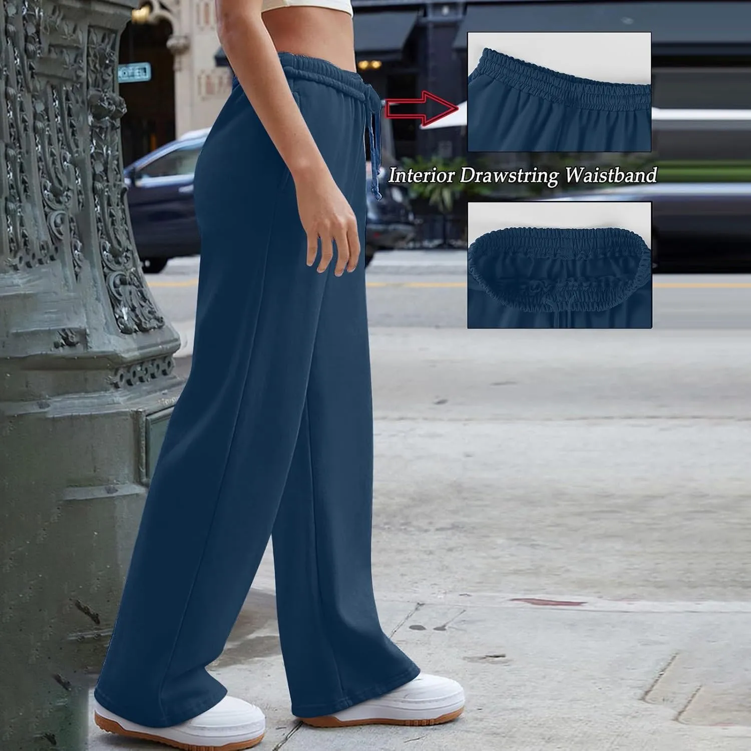 Interior Drawstring Waist Sweatpants for Women Casual Straight Leg Sweatpants Baggy Workout Pants with Pockets