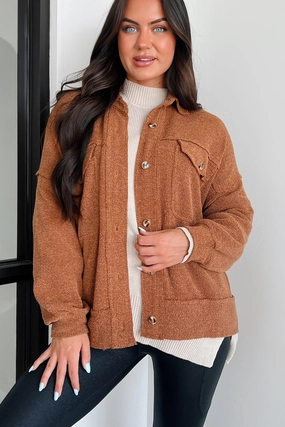 Iona Knit Shacket (Brown) FeatherlightConstruction Elastic Edge Binding