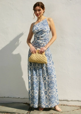 Minimalist-Style IRIS AZALEA MOSAIC ONE-SHOULDER MAXI DRESS
