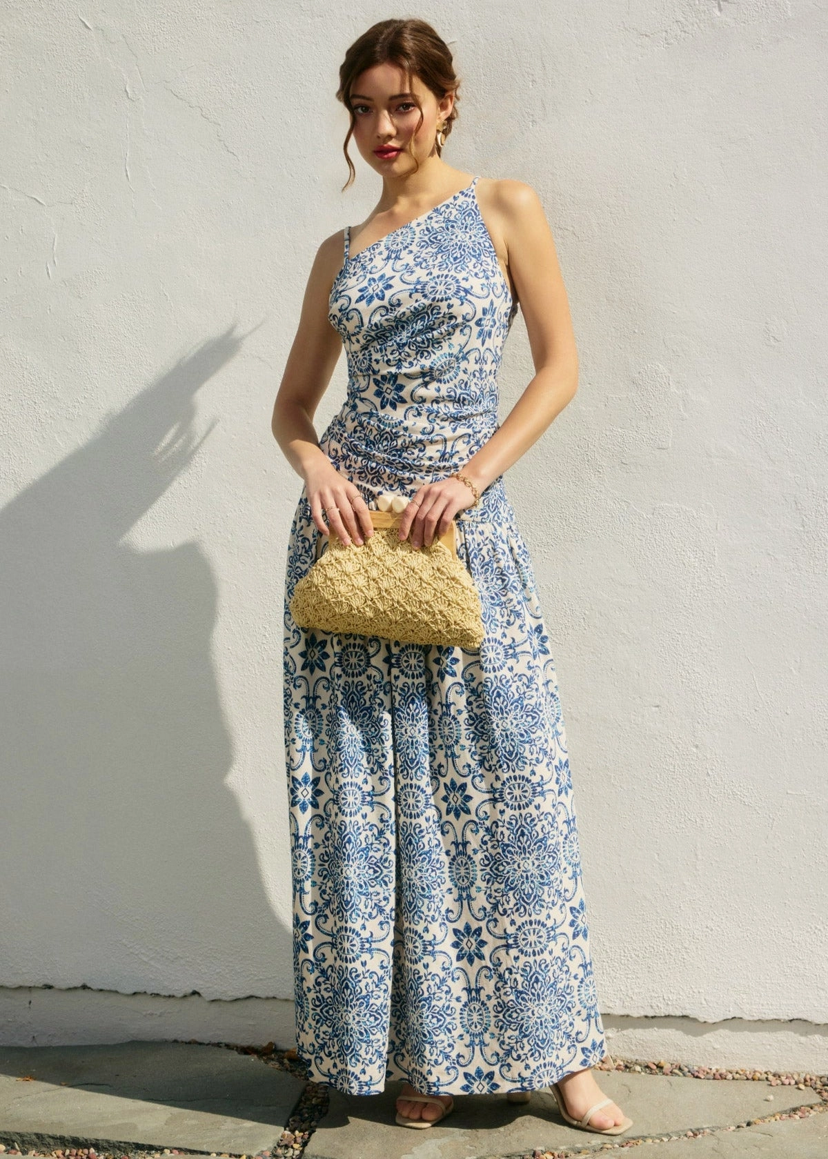 Minimalist-Style IRIS AZALEA MOSAIC ONE-SHOULDER MAXI DRESS