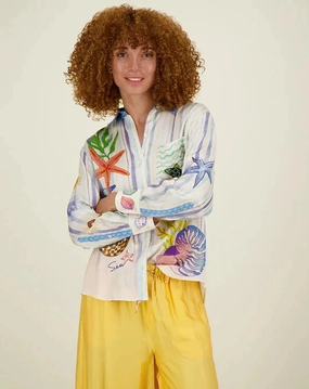 Isabel Printed Shirt Magic Ocean Reinforced Stitching Self Cleaning Coating
