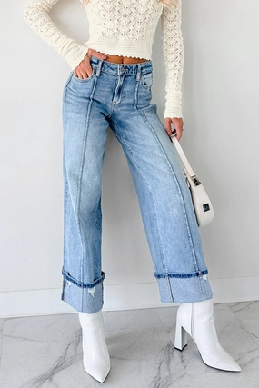 Isla Mid Rise Cuffed Wide Leg Hidden Jeans (Medium) Body Shape Roll-up style